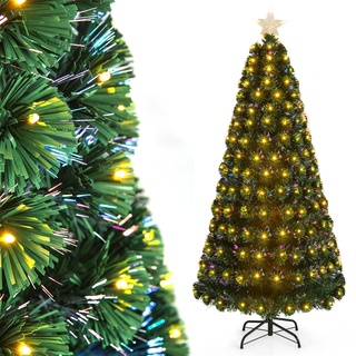 COSTWAY 180 cm Künstlicher Weihnachtsbaum mit Beleuchtung, Tannenbaum mit 8 Beleuchtungsmodi, 230 Warmweißen LED-Lichtern, Christbaum in Glasfaseroptik, Beleuchtetem Stern, Kunstbaum Weihnachten