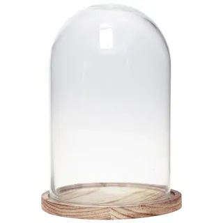 Kaemingk Tischvase Glasglocke Holz-Basis Deko Ø17cm H25cm Naturoptik