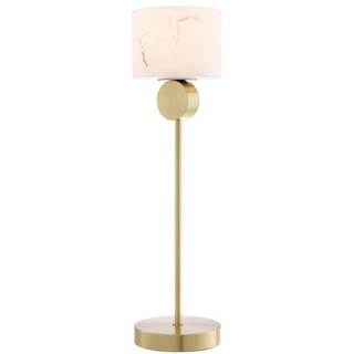 Casa Padrino Luxus Tischleuchte Messingfarben / Alabaster Ø 20 x H. 76 cm - Moderne Tischlampe mit rundem Alabaster Lampenschirm - Luxus Leuchten