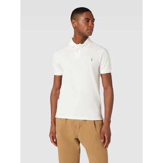 Slim Fit Poloshirt mit Logo-Stitching, Offwhite, M
