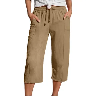 JVHYANFUL Musselin Hose Damen 3/4 - Sommerhose Leicht Leinenhose Sommer 7/8 Hosen Mit Taschen Caprihose Stretch Culotte Schlupfhose Stoffhose Strandhose Jogginghose Freizeithose Leinen Shorts