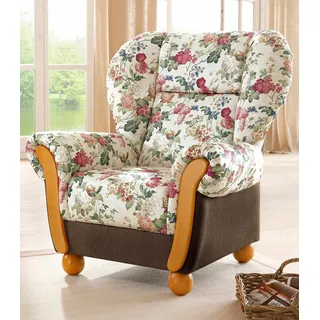 Sessel HOME AFFAIRE "Milano, bequemer Ohrensessel im Landhaus-Stil", braun (braun, geblümt), B:99cm H:107cm T:89cm, Chenille (70% Polyacryl, 30% Polyester);Chenille (70% Polyacryl, 30% Polyester) auf Korpus und Zierkissen, Sitz und Rücken im Blumenmuster »Paradise« (100% Polyester), Sessel, Sessel, Hochlehnsessel