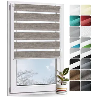 Rollmayer Doppelrollo Klemmfix ohne Bohren Klemmrollo Fensterrollo (Holzlook Grau 130 x 130 cm BxH) Duo Rollo Sonnenschutzrollo Zebrarollo Seitenzugrollo für Fenster und Tür