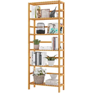 VIAGDO Bambusregal, Küchenregal, Badregal, Bücherregal, Standregal mit 6 verstellbaren Ablagen, 60 x 26 x 162 cm, für Bad, Küche, Wohnzimmer, Schlafzimmer, Balkon, Naturfarben