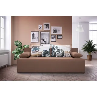 exxpo - sofa fashion 3-Sitzer EXXPO - SOFA FASHION "Tabou Motorrad Schlafsofa", braun (braun, natur), B:193cm H:88cm T:85cm, Sofas, mit Schlaffunktion und Bettkasten, inkl. loser Zier- und Rückenkissen