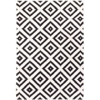 Wollteppich MORGENLAND "Kelim Teppich Masal" Teppiche Gr. B/L: 140 cm x 200 cm, 7 mm, 2,8 m2, 1 St., schwarz (schwarz, weiß) Kelimteppich Orientalische Muster