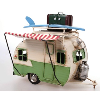 Schick-Design Wohnwagen aus Metall hellgrün mit Rahmen und Spardose Camper Auto Oldtimer Nostalgie