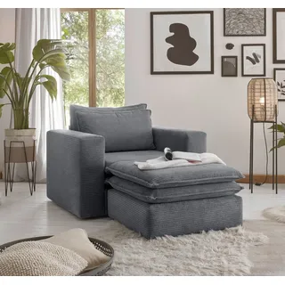 furn.design Loungesessel Pesaro Cord 110 x 0 x 0 cm Grau mit Hocker