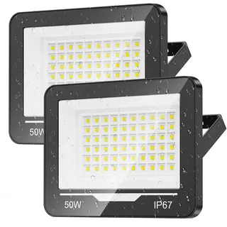 TOPAUBUB LED Strahler Außen Hofbeleuchtung 50W 2 Stücke - 5000LM Superhell LED Scheinwerfer 230V Fluter Außen 6500K Kaltweiß IP67 Wasserdicht Flutlichtstrahler für Garten, Sportplatz