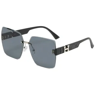 Rnemitery Sonnenbrille Randlose Sonnenbrille Damen UV-Schutz Mode Große Rahmenbrille schwarz