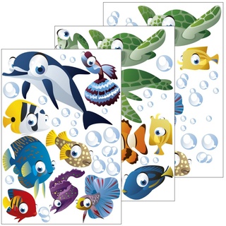 GESCHENKE-FABRIK Wandsticker mit Motiv 'Unterwasserwelt/Fische/Ozean' - Wandtattoo für Zimmerwände - Kinder- und Jugendzimmer (Junge oder Mädchen) - 75-teiliges Set auch als Geschenk