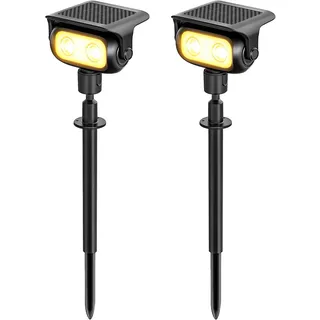 MEEKBOS LED Solar-Gartenstrahler, 2 Stück, 3000 K Warmweiß, mit Erdspieß | Solarlampe mit Dämmerungssensor, IP65 wasserdicht, für Garten, Rasen, Wege und Außenbereiche
