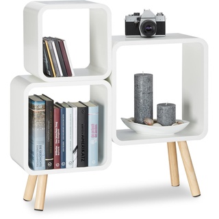 Relaxdays Regalsystem Cube mit 4 Beinen, Bücherregal Holz, Würfelregal im Retro Design, MDF, HBT: 70 x 67 x 20 cm, weiß