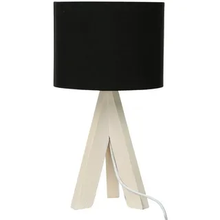 Licht-Erlebnisse Nachttischlampe GING, ohne Leuchtmittel, Kleine Tischlampe Holzfuß Stoffschirm Schwarz Nachttisch Lampe bunt|schwarz