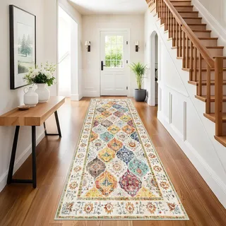 SHACOS Langer Läufer Flur 60x300 cm Teppich Läufer Bunt Teppichläufer rutschfest Küchenteppich Waschbar Flurteppich Flurläufer Lang Teppich Flur Läufer für Küche, Eingang,Wohnraum