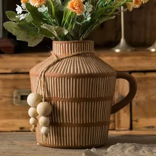 Famanu Vase Rustikal mit Henkel - Terracotta für Vintage Wohndekoration