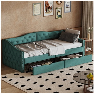 MODFU Schlafsofa Einzel-Tagesbett mit Schubladen, großer Stauraum, Tagesbett Sofabett 90*200cm, ohne Matratze grün