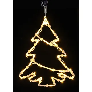 Spetebo Fensterbild Weihnachtsbaum 35 LED - Fensterdeko mit Dual Timer - Tanne Fenster Silhouette warm weiß beleuchtet Batterie betrieben