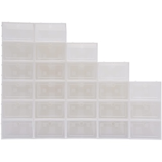 24 Schuhaufbewahrungsbox, Schuhbox Plastik transparente aus Stapelbarer Out Weiß, Schublade Zickzackform, Schuhbox Spielzeug-Box Aufbewahrung für Zubehör Accessoires