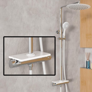 EISL GRANDE VITA Duschsystem mit Thermostat und Ablage, Regendusche mit Wandhalterung (auch für vorhandene Bohrlöcher), Duschsäule Duschgarnitur mit Duscharmatur im Set, Weiß