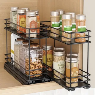 Orimade Gewürzregal Ausziehbar, Gewürz Organizer Schrank, Gewürz Regal,Kein Zusammenbau,Gewürzregal ohne Bohren T26.5*B8.5*H21cm Schwarz