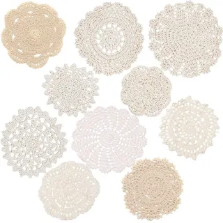 GORGECRAFT 10 Stück Gehäkelte Deckchen Baumwolle Handgemachte Runde Häkelspitze Tischsets Vorteilspack Tasse Matte Baumwolle Untersetzer 4-6 Zoll Rund Bisque Vintage Hochzeit Teeparty