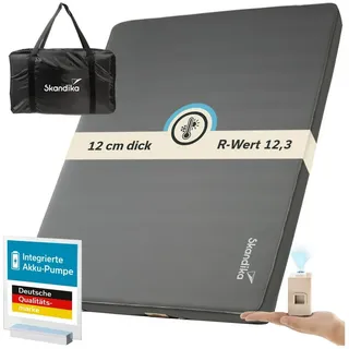 Skandika Luftmatratze Doppel-Isomatte Easy 3D Premium Flex, 2 Personen, inklusive USB-Pumpe, (ideal für Camping, Van-Reisen oder als Gästebett zu Hause), Maße 200×150×12cm, Max Gewicht 300 kg, Integrierte Pumpe, Tragetasche
