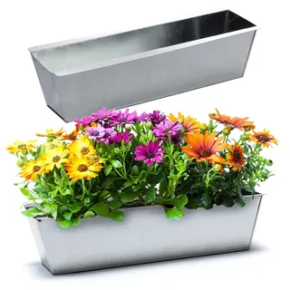 BigDean 2er Set Zink Paletten Blumenkästen - Einsatz 38cm groß Silber - aus Metall verzinkt - Zinkkasten Pflanzkasten Balkonkasten Blumentopf für Europaletten