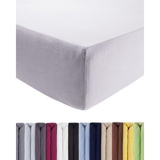 ENTSPANNO Jersey-Luxus-Spannbettlaken 180 x 200 | 200 x 200 | 200 x 220 cm für Wasser- und Boxspringbett in Silber-Grau aus Baumwolle. Spannbetttuch mit Einlaufschutz, bis 35 cm hohe Matratzen
