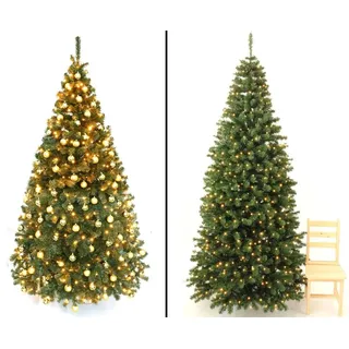 Geschmückter künstlicher Weihnachtsbaum 270cm mit goldenen Kugeln und LEDs,