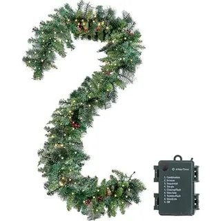 Meisterhome ® Weihnachtsgirlande Weihnachtsbeleuchtung künstlich mit Beleuchtung Girlande beleuchtet Weihnachtsdekoration Tannengirlande 50 LED Lichterkette 270 cm Weihnachten innen und außen