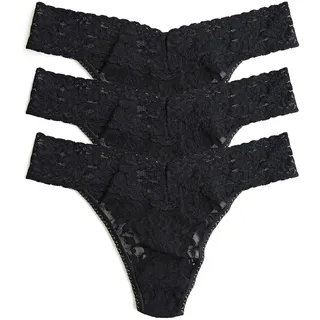 hanky panky Original Rise Thong - Tanga, Unterwäschen Damen Baumwolle Normalschnitt, Lingerie Slip Damen aus Stretch-Spitze Signature Lace, Color Schwarz - One Size [3er-Pack] - Einheitsgröße