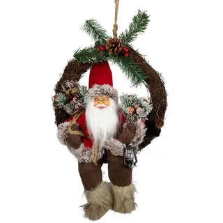 Weihnachtsmann 30cm im Kranz LED Deko Figur Türkranz Weihnachten echte Zweige