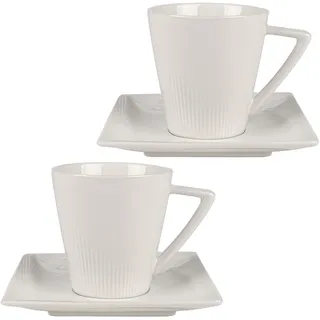 Festa Italia 2 x Espressotassen mit Untertassen - 80ml - Weiß Espresso Tassen Set aus Porzellan - Italienische Modern Kaffeeservice für 2 Personen - Mokkatassen mit Untertasse - Espressotasse