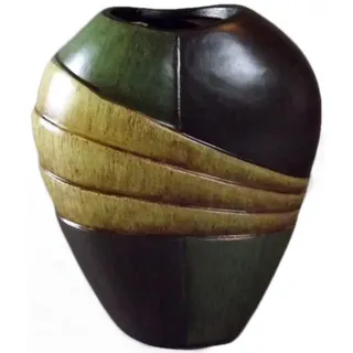 Keramikvase In Dunkelgrün Und Beige, 21 X 18 X 9 Cm