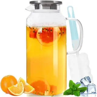 Yirilan 2 Liter Glaskaraffe mit Edelstahldeckel und tropffreiem Ausgießer
