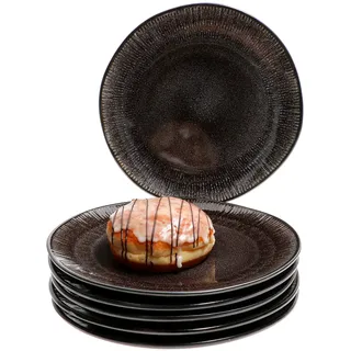 MamboCat Reactive Glaze Black Kuchenteller-Set 6-teilig Zakynthos I Frühstücks-Teller-Service für 6 Personen I Bowl-Set mit Ø 21,5 cm I Steingut-Set handgefertigt & mikrowellengeeignet