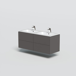 Doppelwaschtisch WELLTIME "D-Line" Waschtische grau (grau, grau) Waschtische Badmöbel mit 2 Keramik Waschbecken, Soft-Close, Breite 120 cm