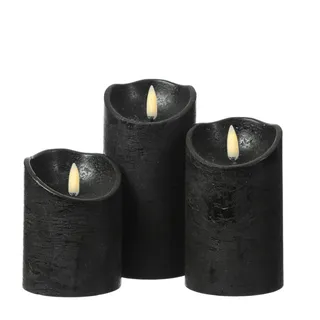 LED Kerzenset Rustik Optik Echtwachs flackernd 3 Größen Timer schwarz