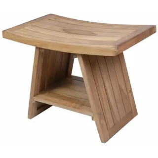 DIVERO Badhocker mit Ablagefläche und Handtuchhalter Teakholz natur Sitzhocker
