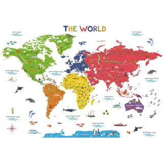 DECOWALL Extra groß Weltkarte Wandaufkleber Kinder Wandtattoo (168x103 cm) Wohnkultur Kunst Reise Jungenzimmer Baby Internationales Farbposter Kinderzimmer