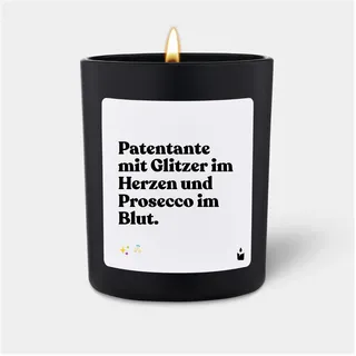 Chatty Candles, Duftkerzen, Duftkerze Schwarz Woody "Patentante mit Glitzer im Herzen und Prosecco im Blut."