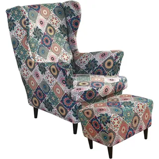 Uyeoco Elastische Sesselüberwürfe 3-teilig - Bezug für Ohrensessel Mit Ottomane - Schonbezug Sesselhusse Stretch Husse (Color : #50)