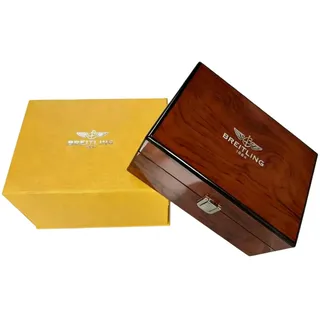 ROUREOX Dunkelrote Holzmuster Uhrenvitrine Hochglanz Außen Hellbraun Kissen Halter Rechteckig Etui für Breitling Superocean Heritage