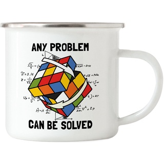 Hey!Print Any Problem Can Be Solved Zauberwürfel Emaille Tasse Rubik Cube Magic Würfel Retro Rubi Vintage Nerd