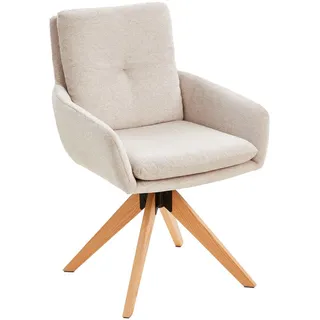 Livetastic Armlehnstuhl, Creme, Holz, Metall, Textil, Eiche, massiv, Füllung: Schaumstoff, konisch, 58x91x63.5 cm, Sitzfläche 360° drehbar, Esszimmer, Stühle, Esszimmerstühle, Armlehnenstühle