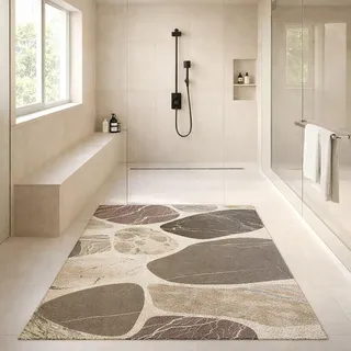 Pevfeciy Duschmatte rutschfeste 60x80 cm Antirutschmatte dusche Steinmuster Duscheinlage rutschfest für Modern Badezimmer Weiches Komfortables PVC,Hohe Wasserdurchlässigkeit