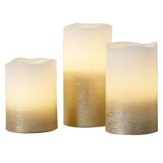 Lights4fun LED Kerze 10-15 x 7,5 cm gold 3 St.
