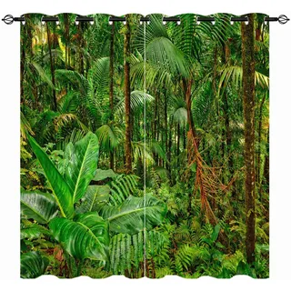 YUANZU Regenwald Vorhänge Wald Dschungel Tropische Natur Thema Landschaft Ösen Gardinen mit Blickdichte Vorhang Blackout Curtain Wohnzimmer Schlafzimmer Verdunkelung Fenster, 2 Stück, H 175 x B 140 cm