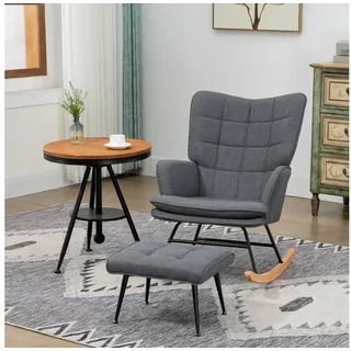 HOMCOM Schaukelsessel mit Hocker, Relaxsessel mit Leinenoptik (Armlehnsessel, 2-St., Schwingsessel), für Wohnzimmer, Schlafzimmer, Grau grau